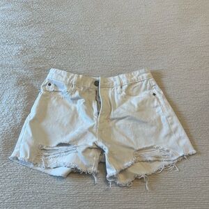 White Distressed Jean Shorts with Frayed Hem